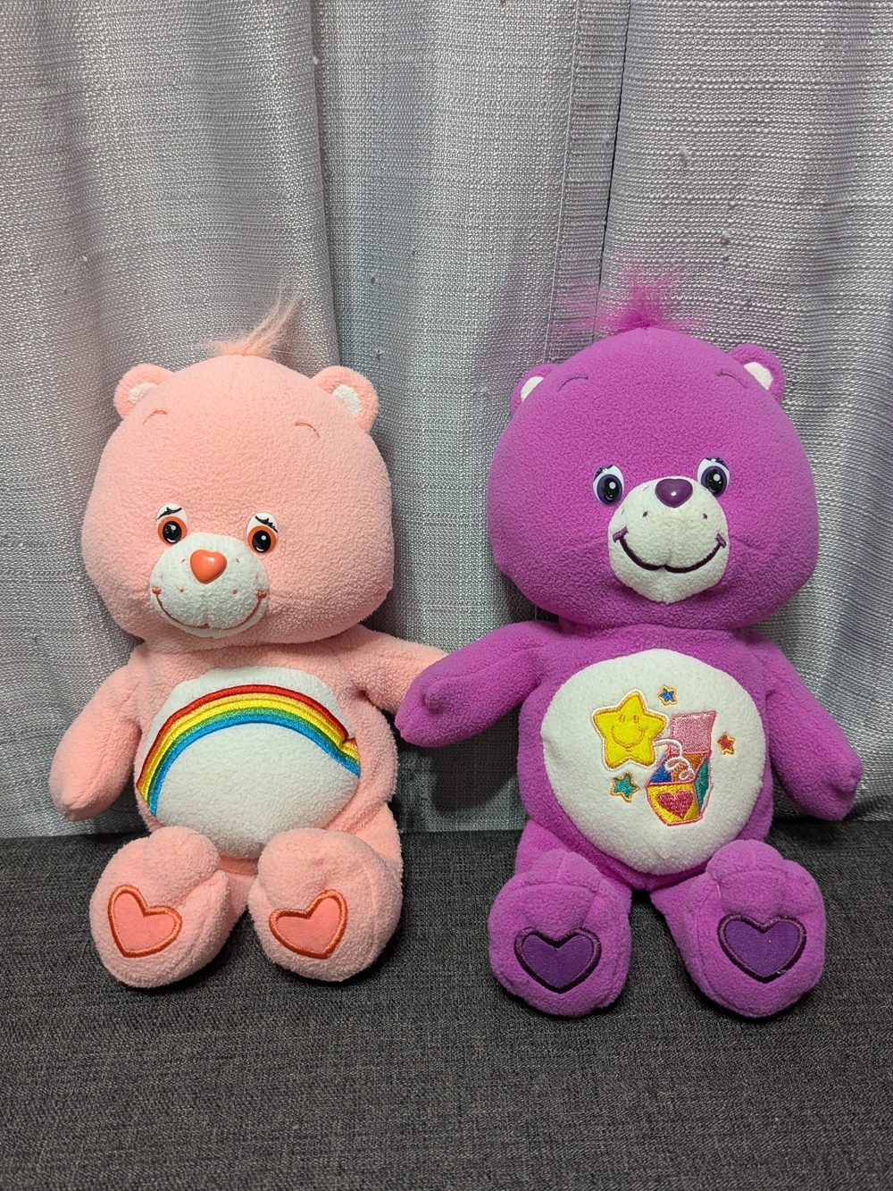 Care Bears 2005 Cheer Bear Rainbow Plush Pink Suprise Bear Purple Set Of 2